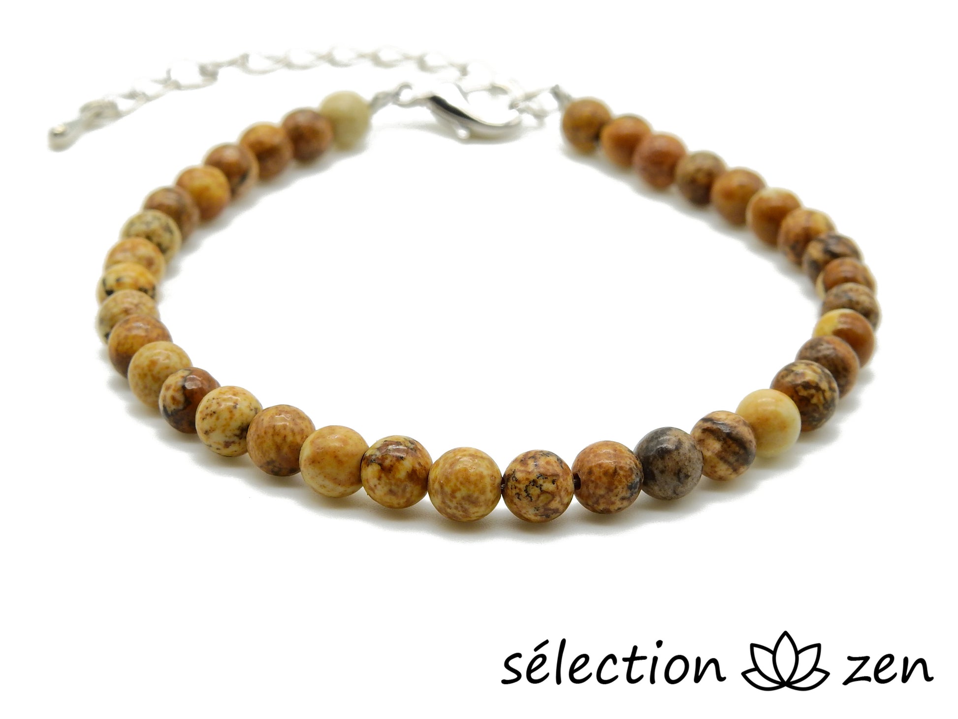 selection zen bracelet réglable argenté 4mm jaspe paysage