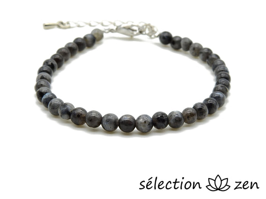 selection zen bracelet argenté réglable 4mm larvikite 