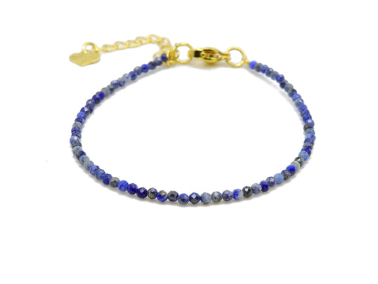 selection zen bracelet réglable doré 2mm à facettes lapis lazuli
