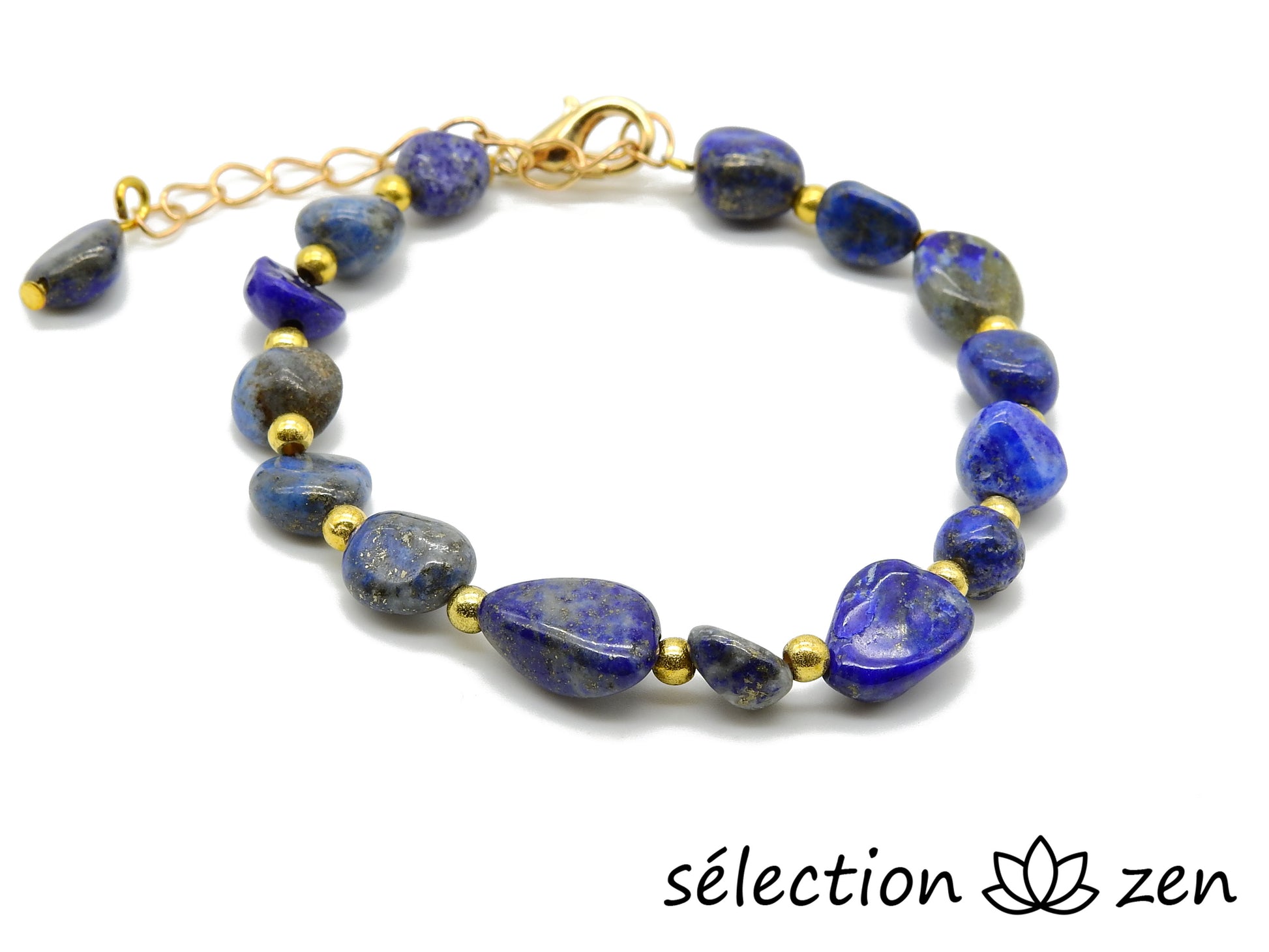 bracelet réglable lapis lazuli doré pierres roulées harmonie selection zen