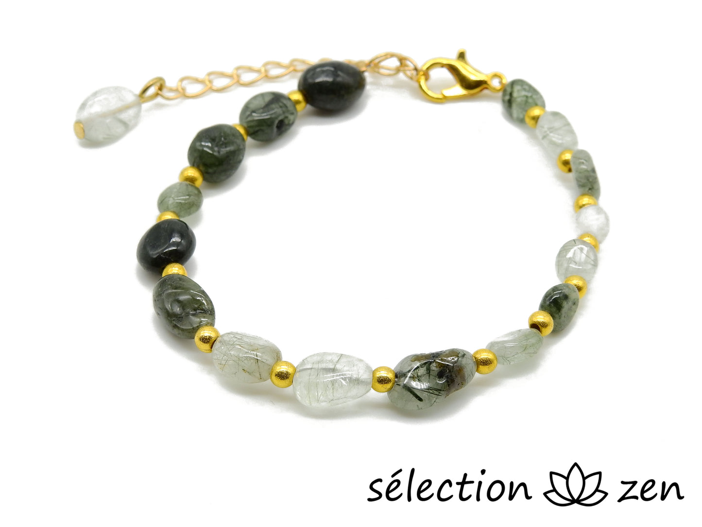 selection zen bracelet réglable doré quartz rutile pierres roulées harmonie