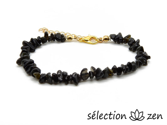 selection zen bracelet réglable doré pierres irrégulières agate noire