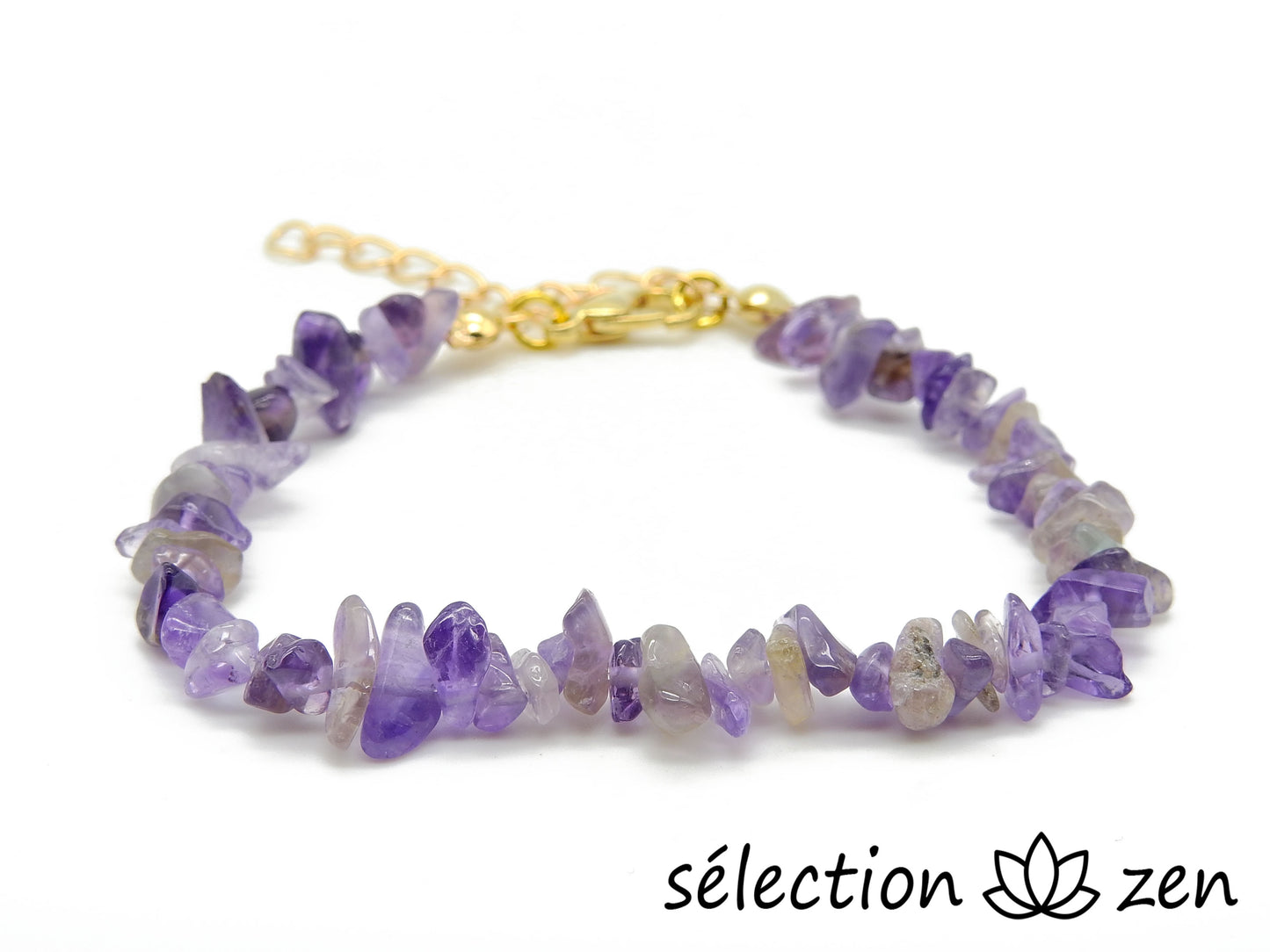 selection zen bracelet réglable doré pierres irrégulières améthyste