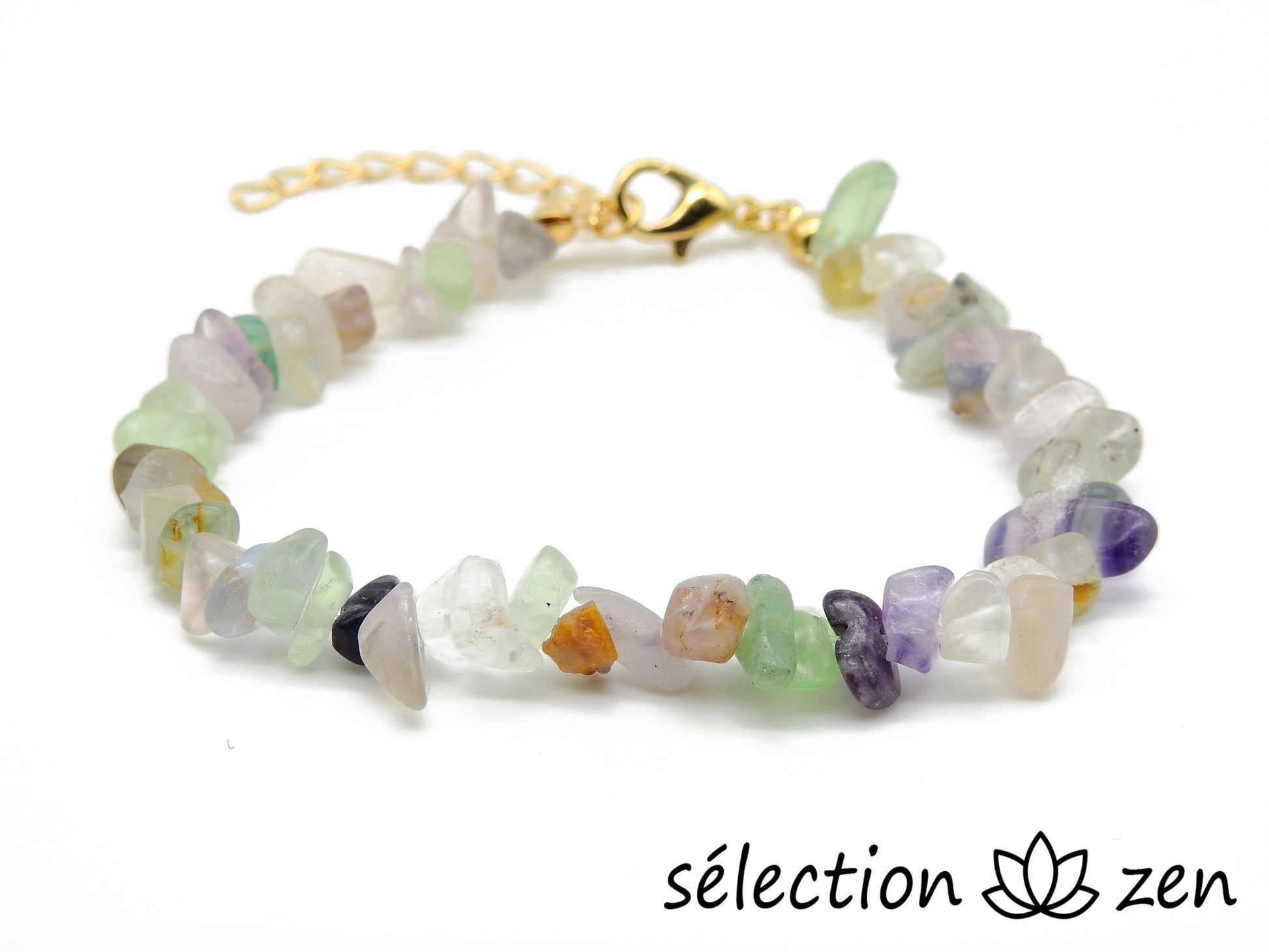 bracelet réglable doré pierres irrégulières fluorite selection zen