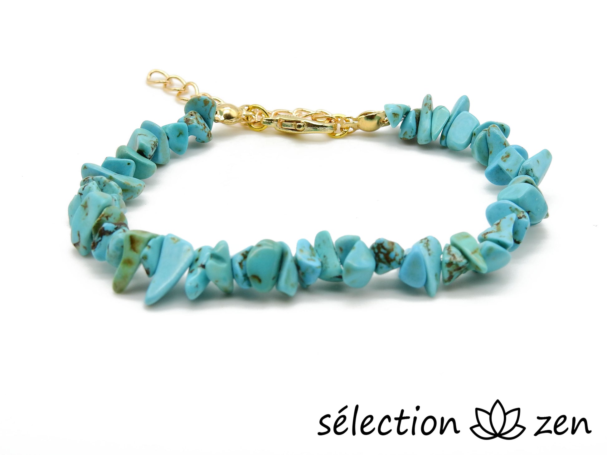 selection zen bracelet réglable doré pierres irrégulières howlite turquoise