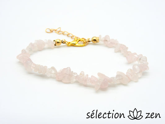 bracelet réglable doré quartz rose pierres irrégulières selection-zen