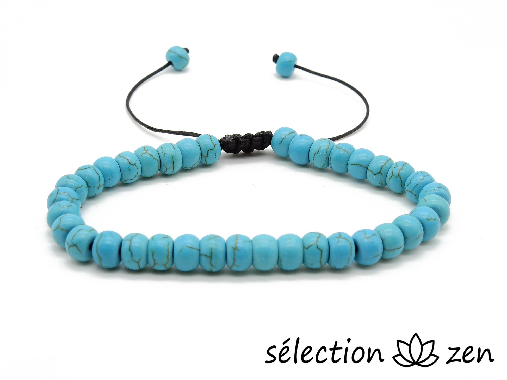 selection-zen bracelet réglable perles plates howlite turquoise 6mm