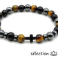 bracelet religieux croix hématite agate noire et oeil de tigre jaune 8mm