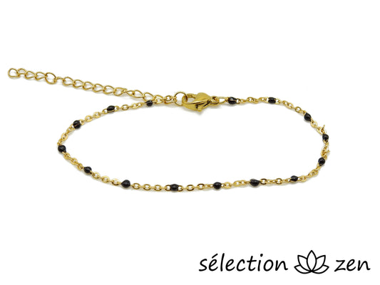 selection zen bracelet réglable simplicité noir et chaine dorée 
