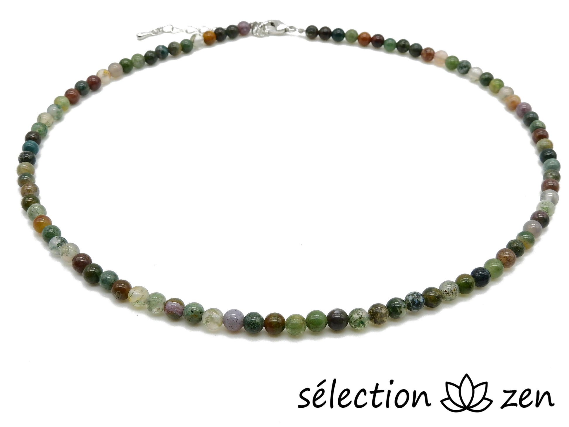 selection zen collier 4mm agate indienne chaine argentée