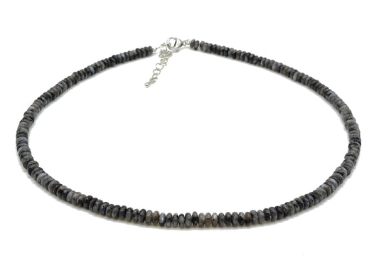 Collier argenté perles plates 4mm larvikite