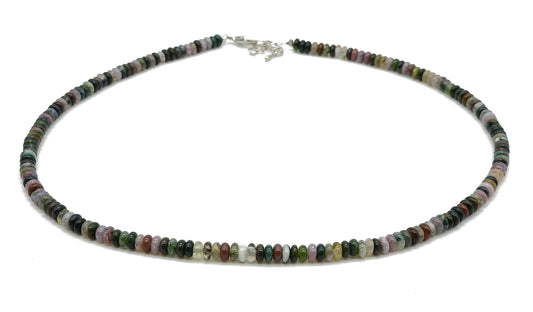 selection zen collier argenté perles plates 4mm agate indienne avec chaine de réglage