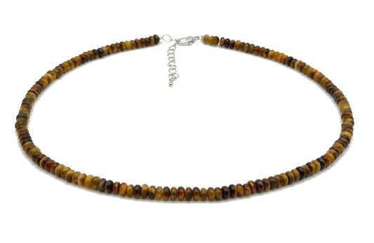 selection zen collier argenté perles plates 4mm oeil de tigre jaune