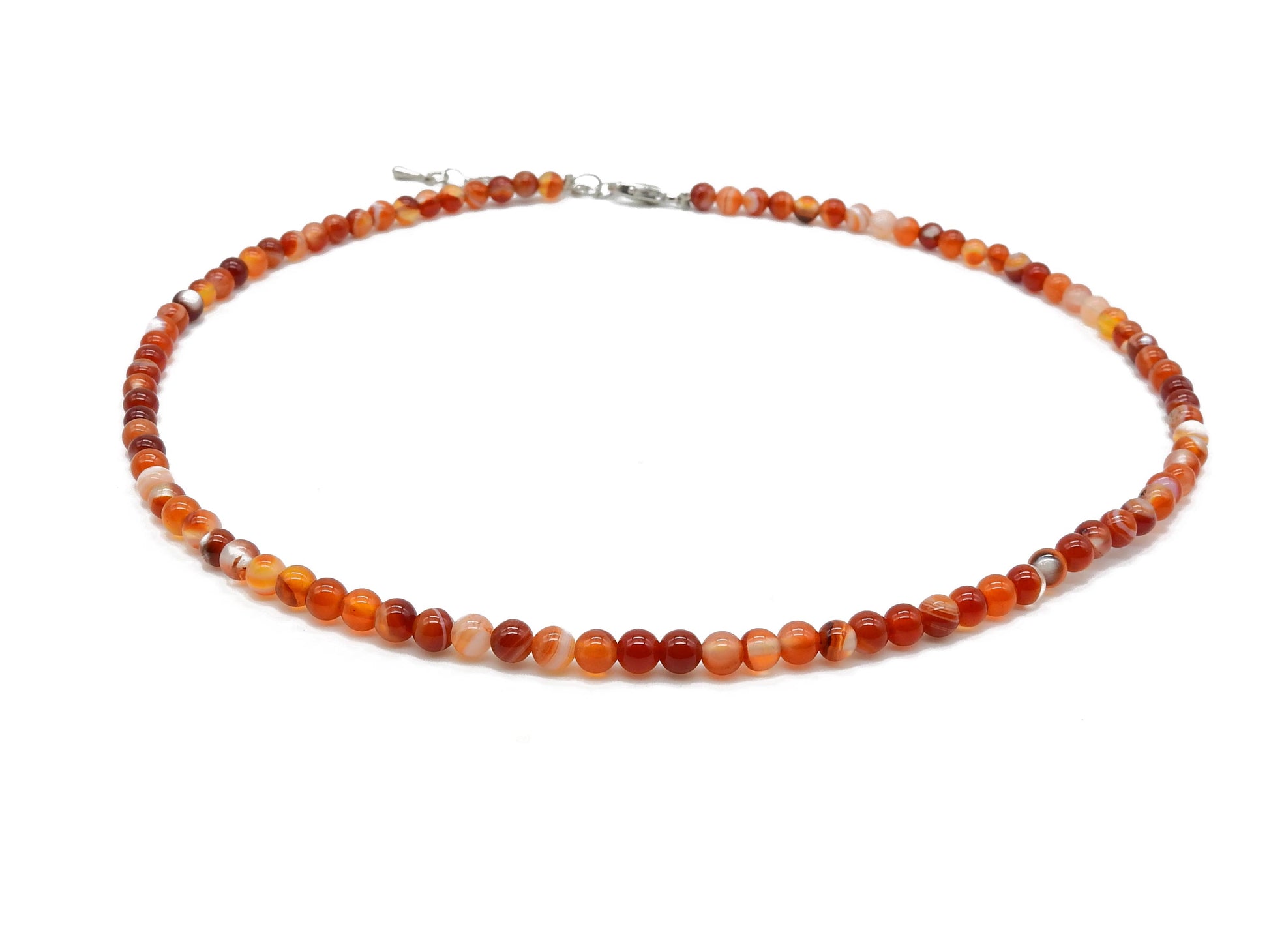 selection zen collier argenté 4mm agate rouge bandes