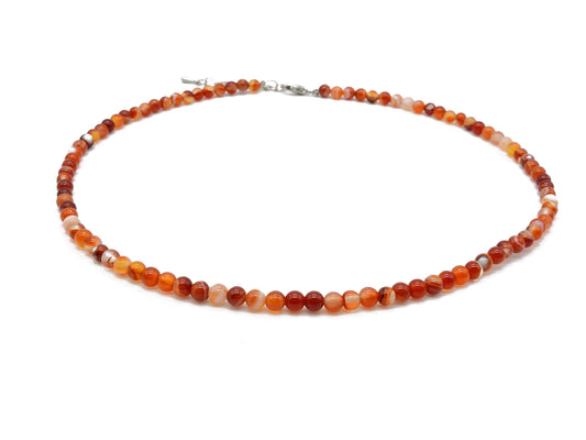 selection zen collier argenté 4mm agate rouge bandes