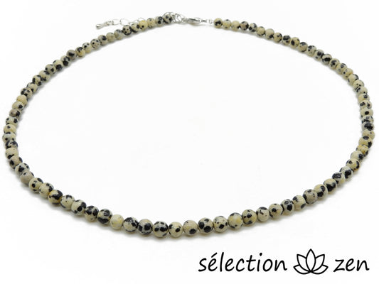 collier jaspe dalmatien 4mm argenté selection-zen