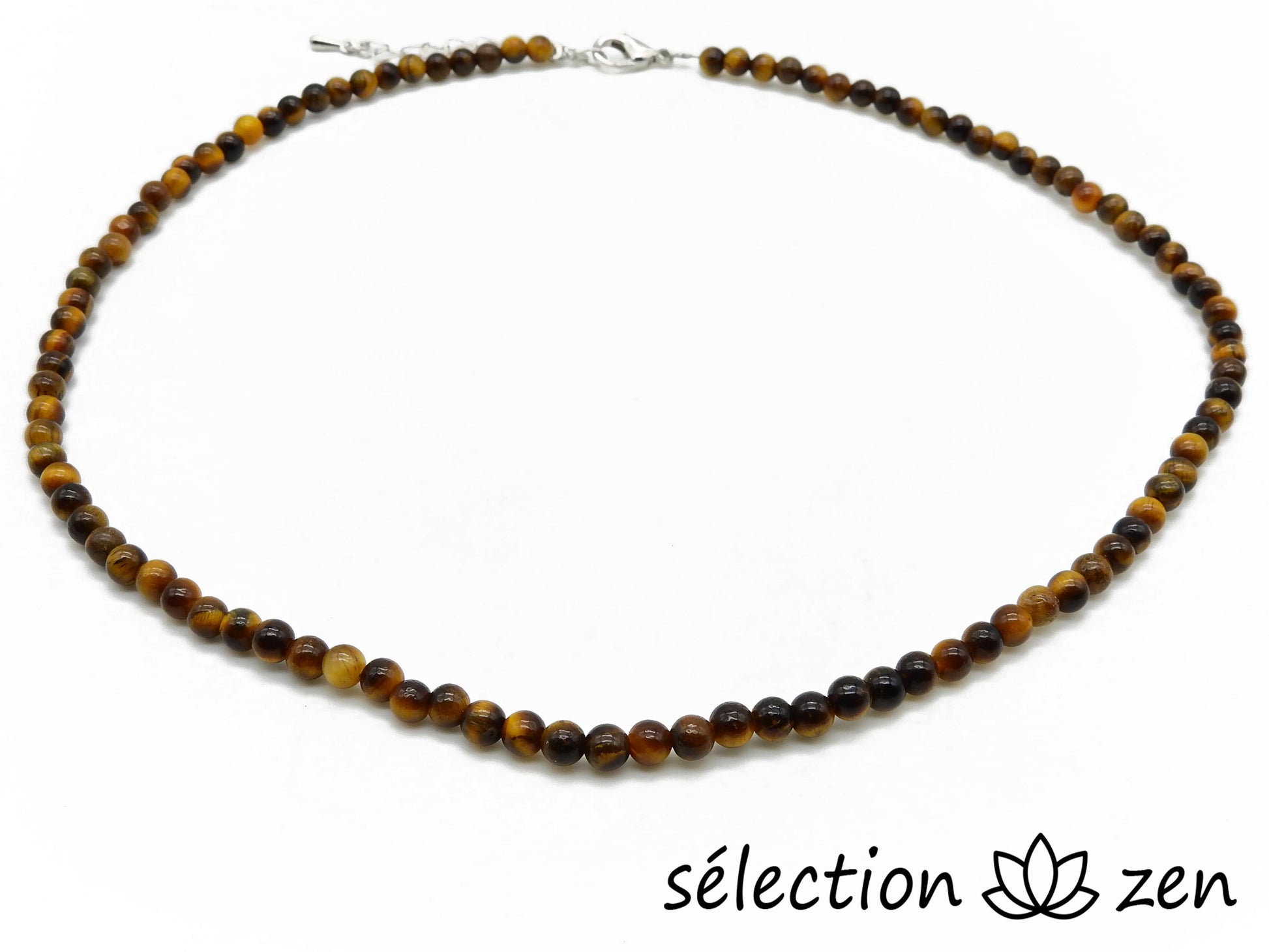 collier œil de tigre jaune 4mm argenté selection-zen