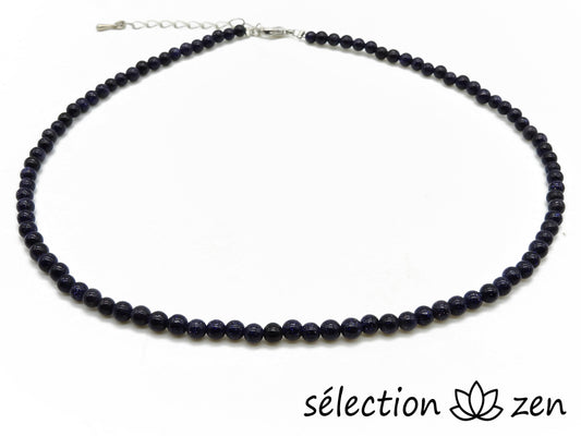 collier pierre de sable bleu 4mm argenté selection zen