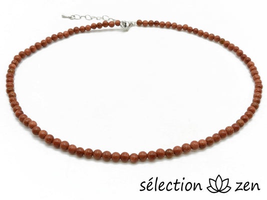 selection zen pierre de sable marron 4mm collier argenté