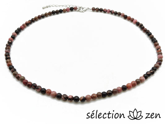 collier rhodonite 4mm argenté selection-zen