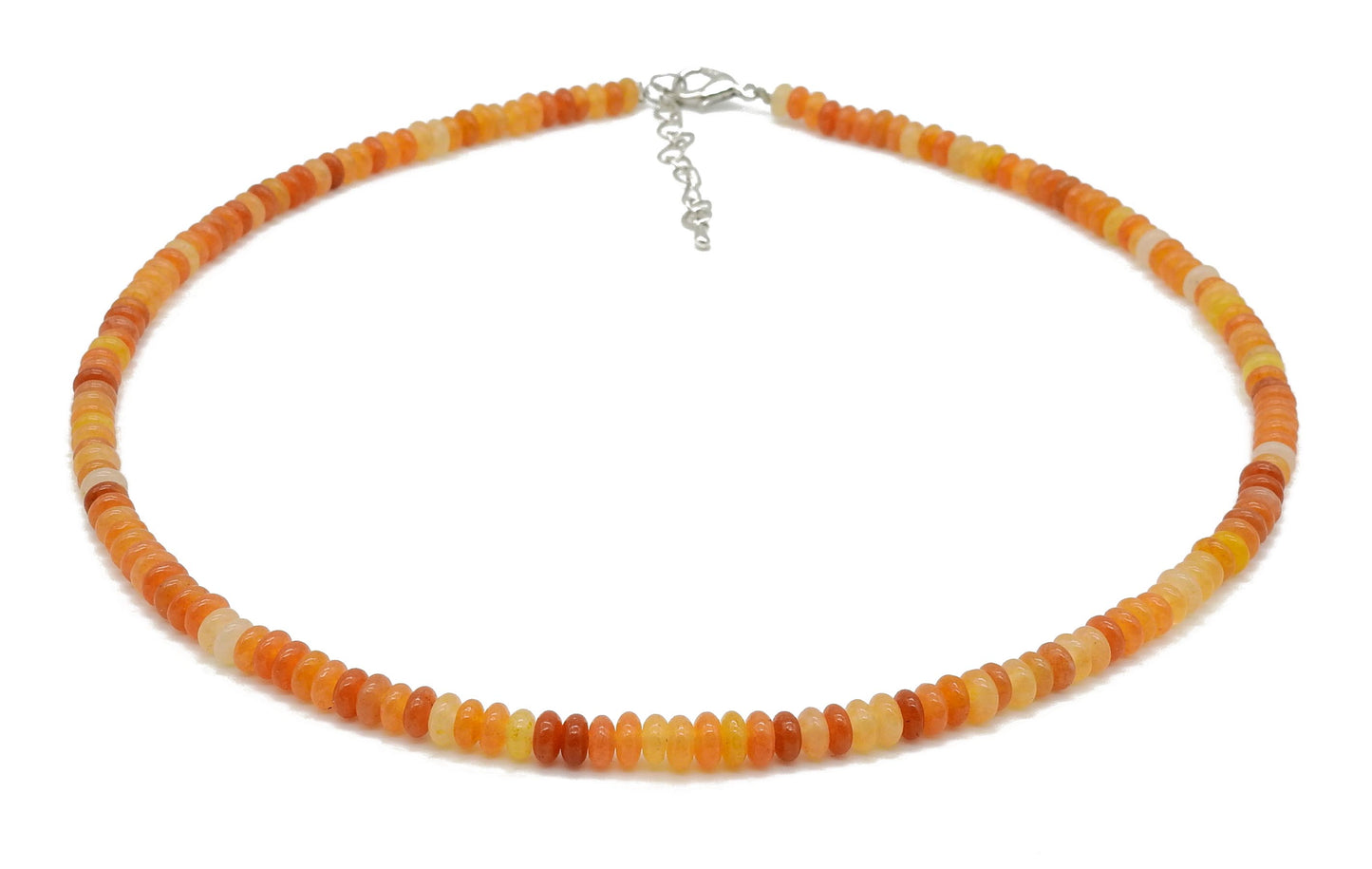 selection zen collier argenté perles plates 4mm agate orange avec chaine de réglage