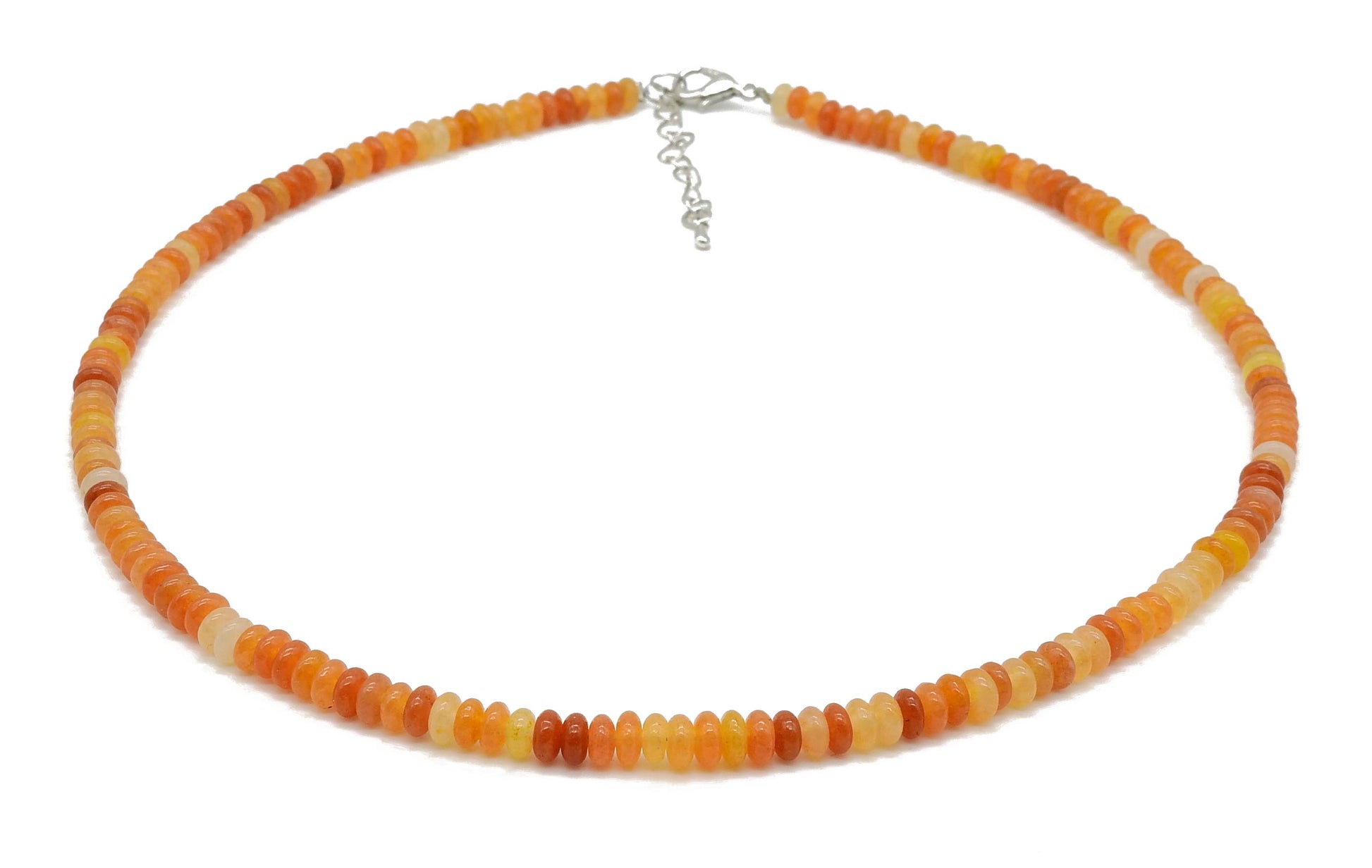 selection zen collier argenté perles plates 4mm agate orange avec chaine de réglage
