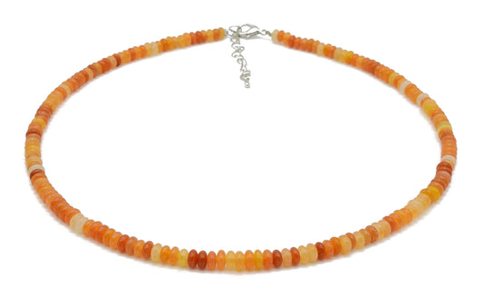 selection zen collier argenté perles plates 4mm agate orange avec chaine de réglage