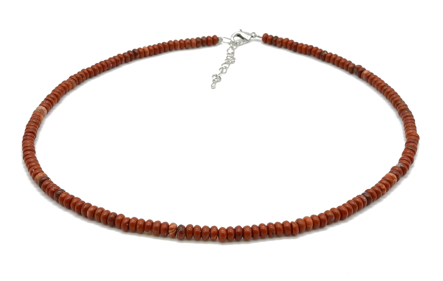 selection zen collier argenté perles plates 4mm jaspe rouge avec chaine de réglage argentée