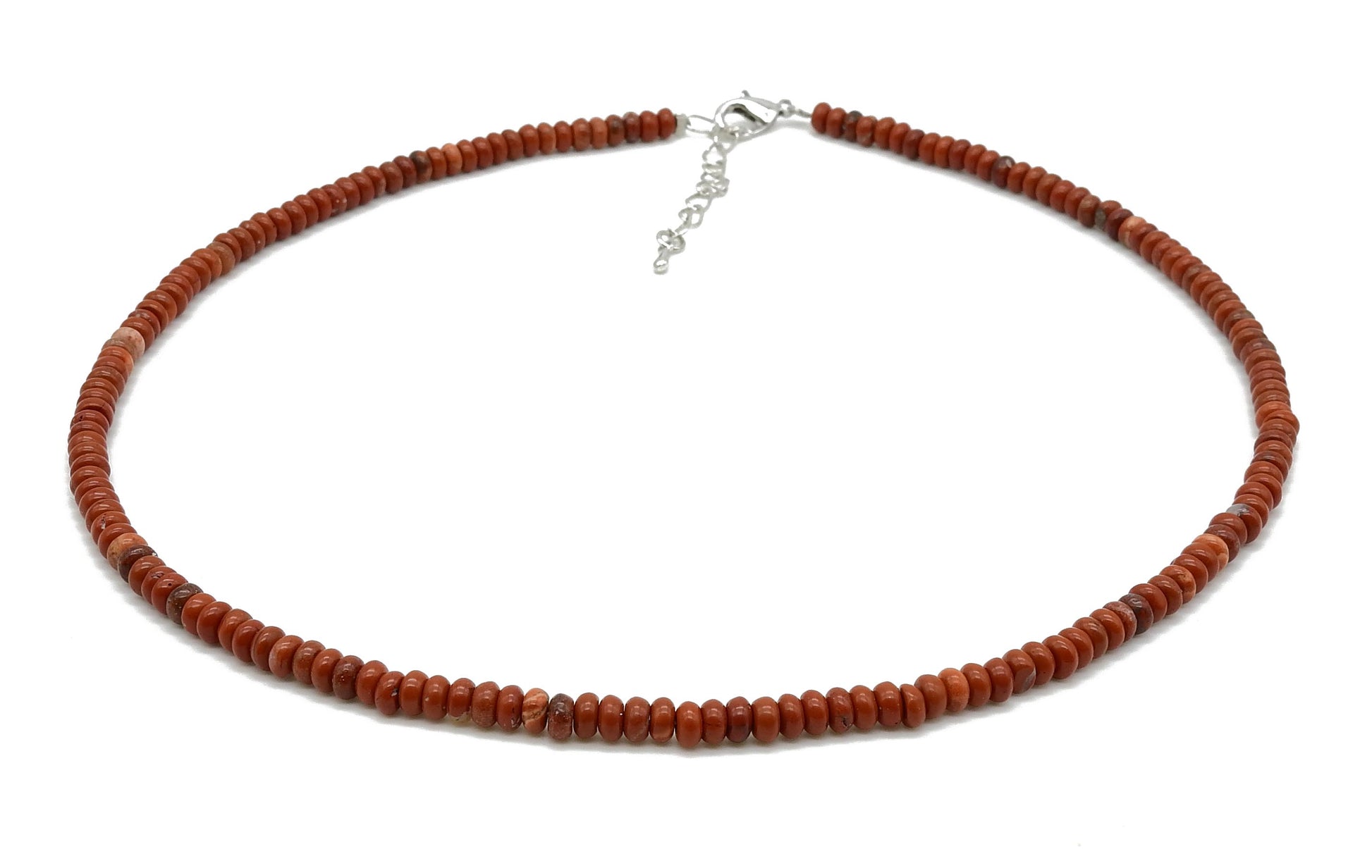 selection zen collier argenté perles plates 4mm jaspe rouge avec chaine de réglage argentée