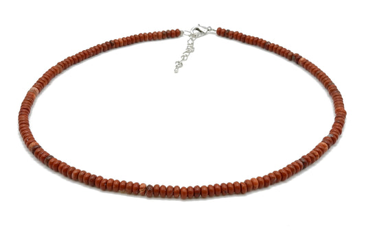 selection zen collier argenté perles plates 4mm jaspe rouge avec chaine de réglage argentée