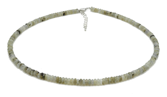 selection zen collier argenté perles plates 4mm labradorite avec chaine de réglage argentée