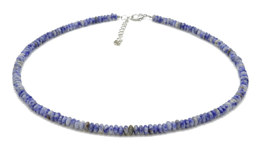selection zen collier argenté perles plates 4mm sodalite avec chaine de réglage