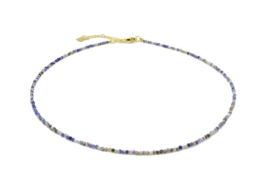 selection zen collier doré 2mm perles à facettes sodalite avec chaine dorée et coeur