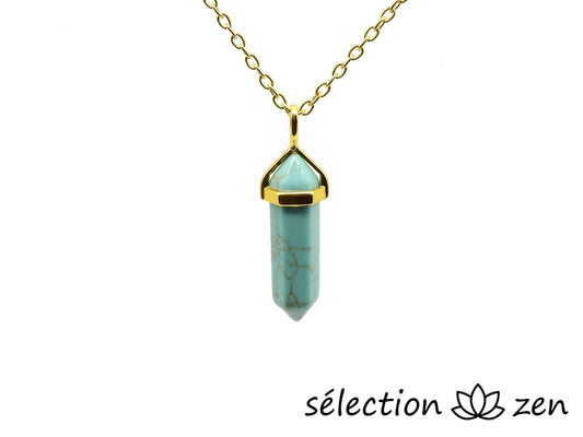 collier chaine dorée pendentif double pointe howlite turquoise et petit coeur sur chainette de réglage selection-zen