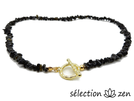 selection-zen collier élégance agate noire pierres irrégulières