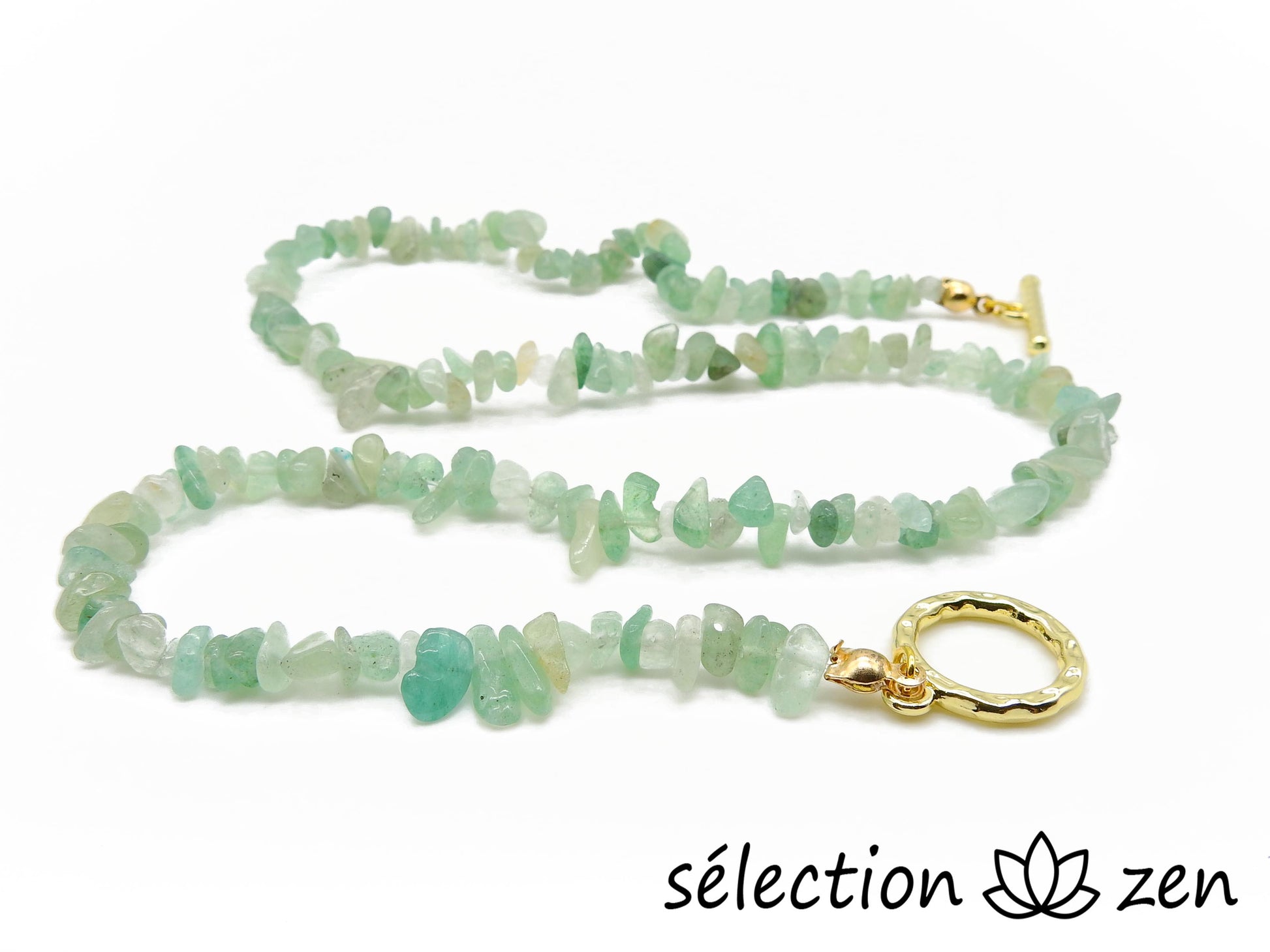 selection-zen collier aventurine pierres irrégulières élégance avec fermoir doré 44cm