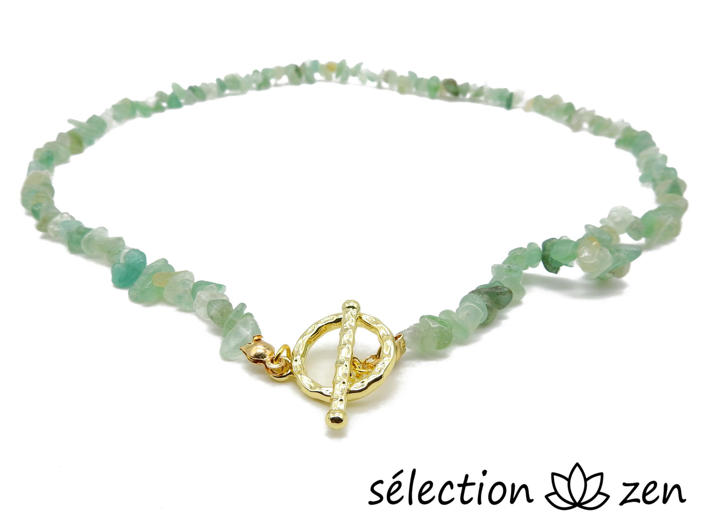 collier élégance pierres irrégulières aventurine fermoir doré selection zen