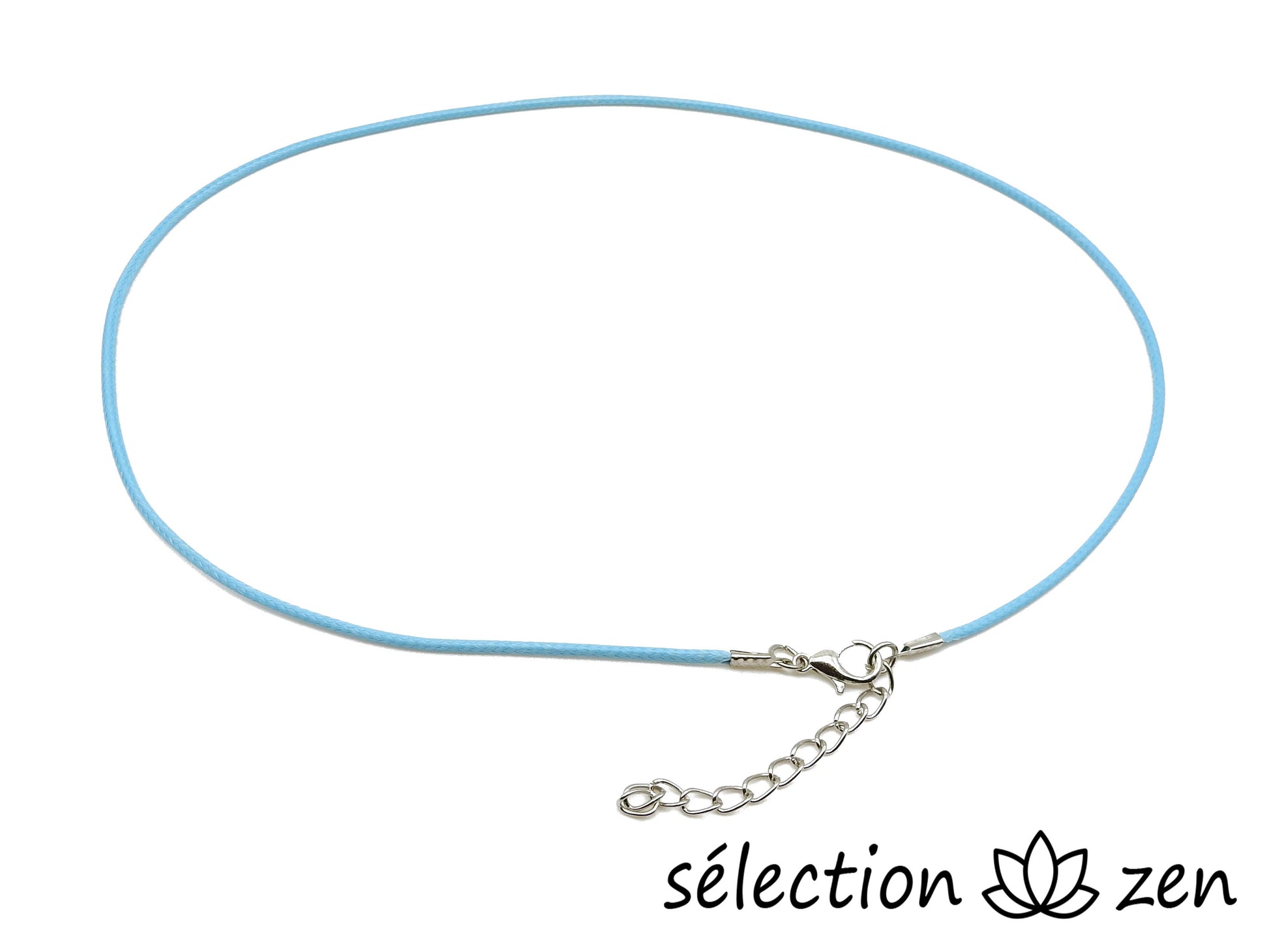 selection zen cordon 45cm avec chainette réglable 5cm bleu ciel diamètre 2mm