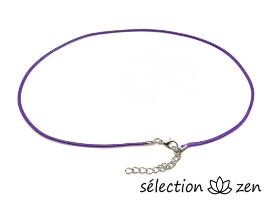 selection zen cordon 45cm avec chainette argentée 5cm violet diamètre 2mm