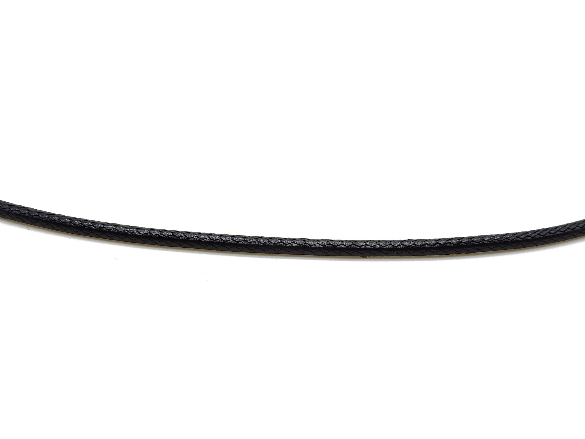 cordon collier noir 2mm avec chaine de réglage argentée 45cm+5cm