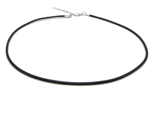 selection zen cordon noir 2mm 45cm+5cm avec chainette réglable argentée