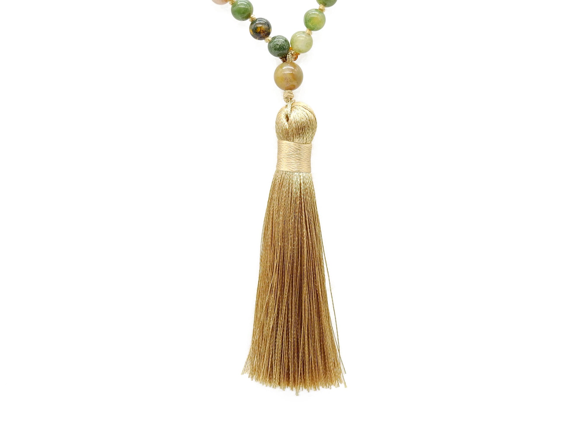 collier mala agate indienne 6mm avec pompon doré selection-zen
