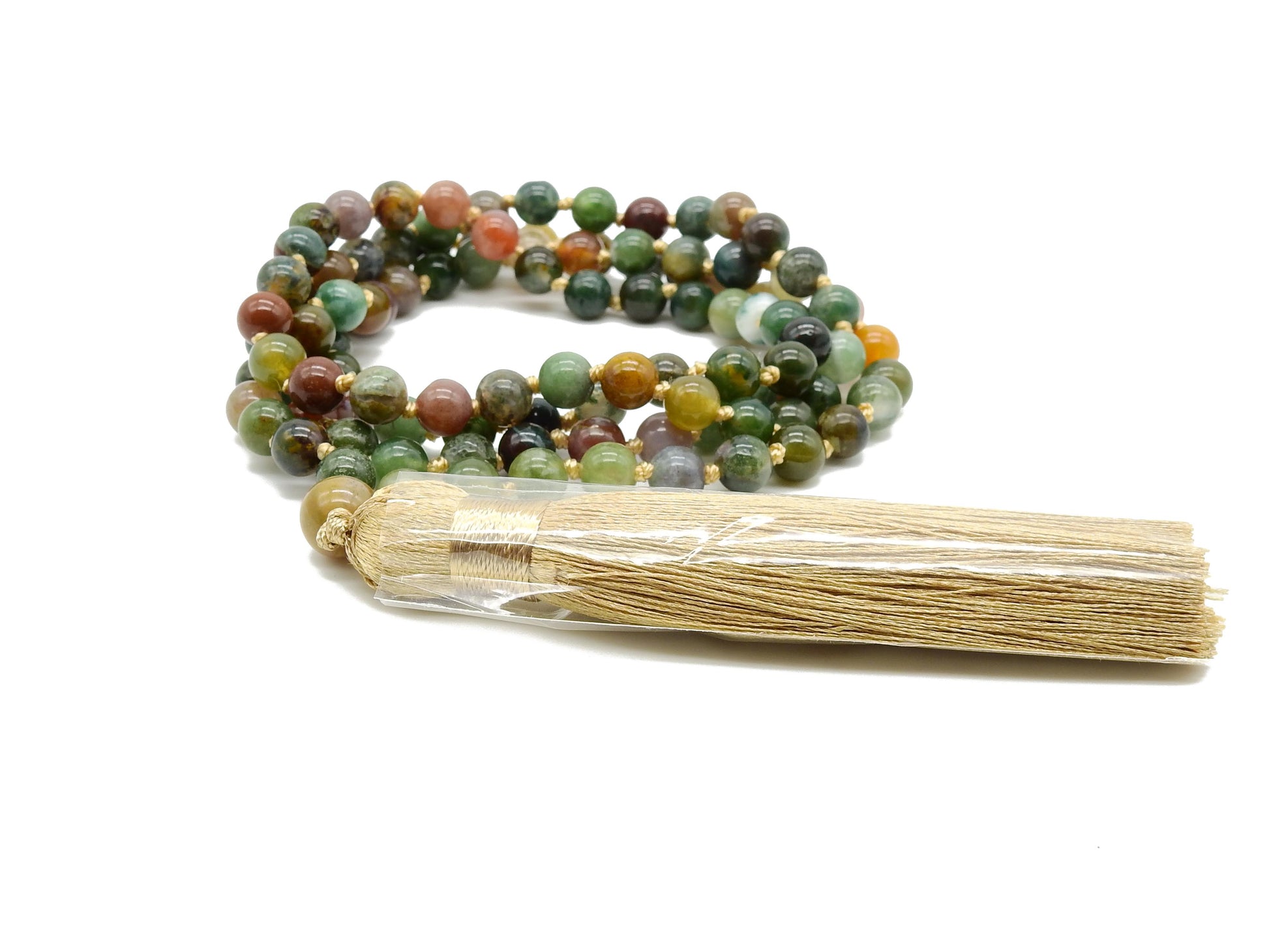 selection zen mala agate indienne 6mm avec pompon doré