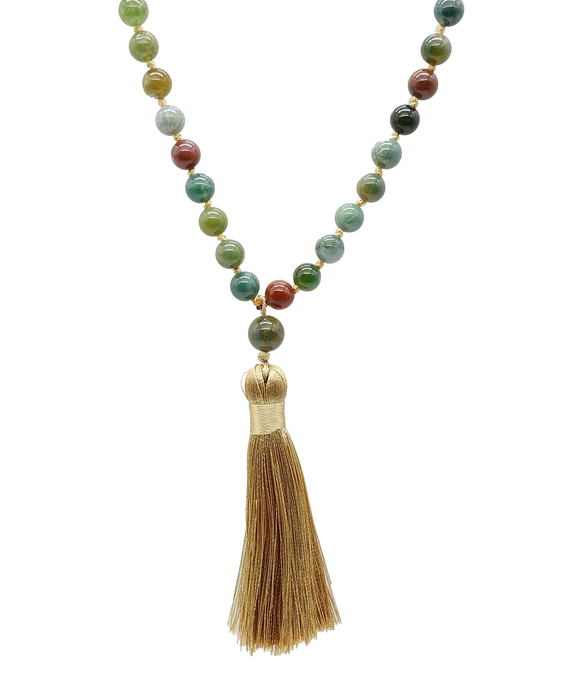 selection zen mala collier agate indienne 8mm avec pompon doré