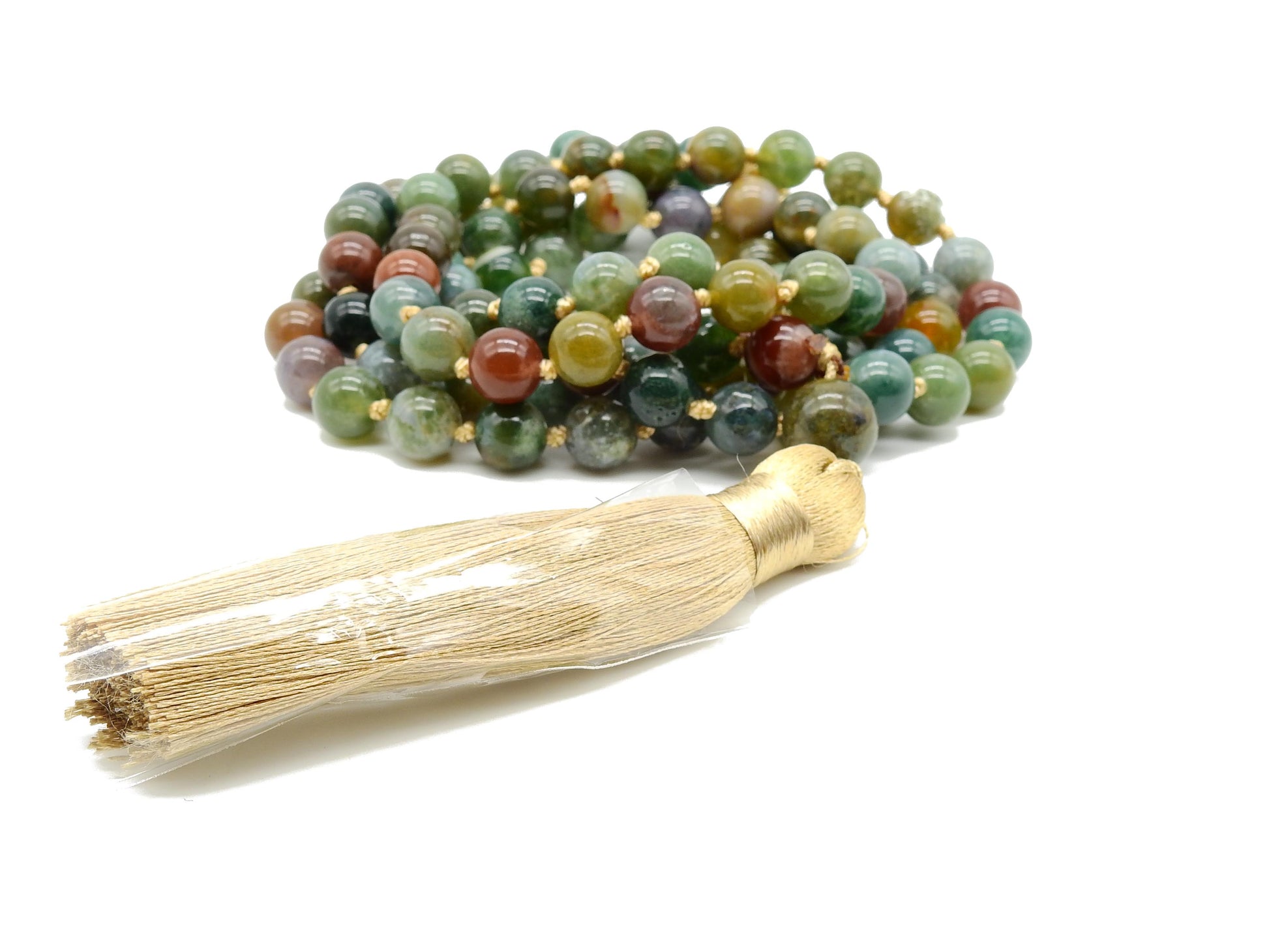 mala 8mm agate indienne collier avec pompon doré selection-zen