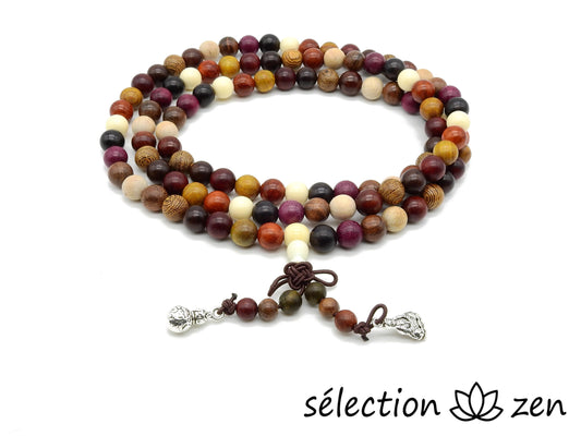 Mala 8mm bois avec symboles tibétains
