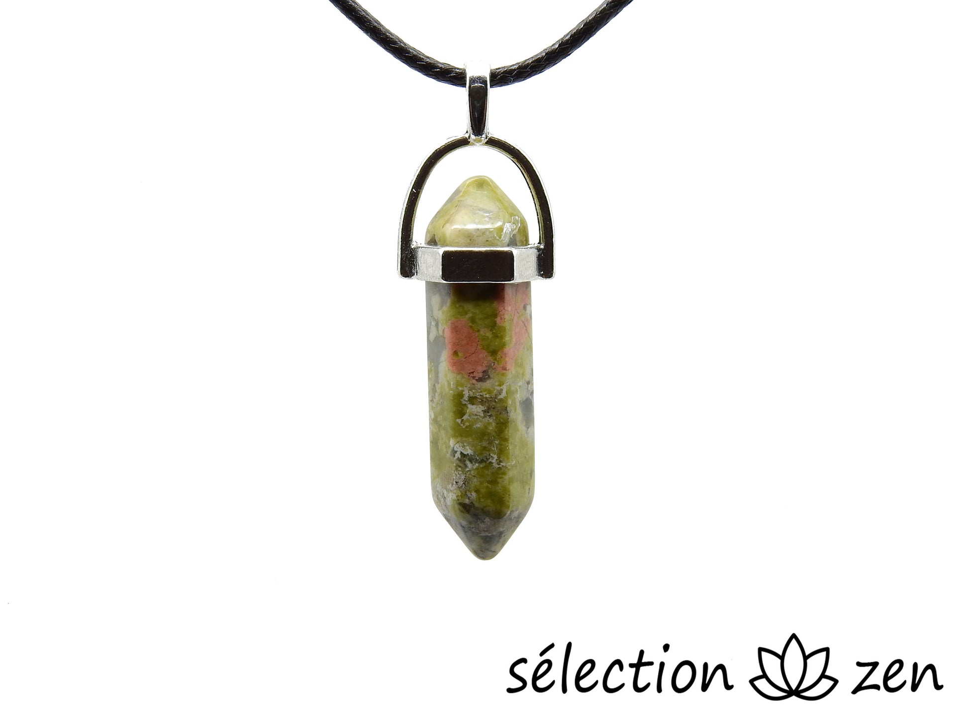 selection zen pendentif double pointe argenté unakite