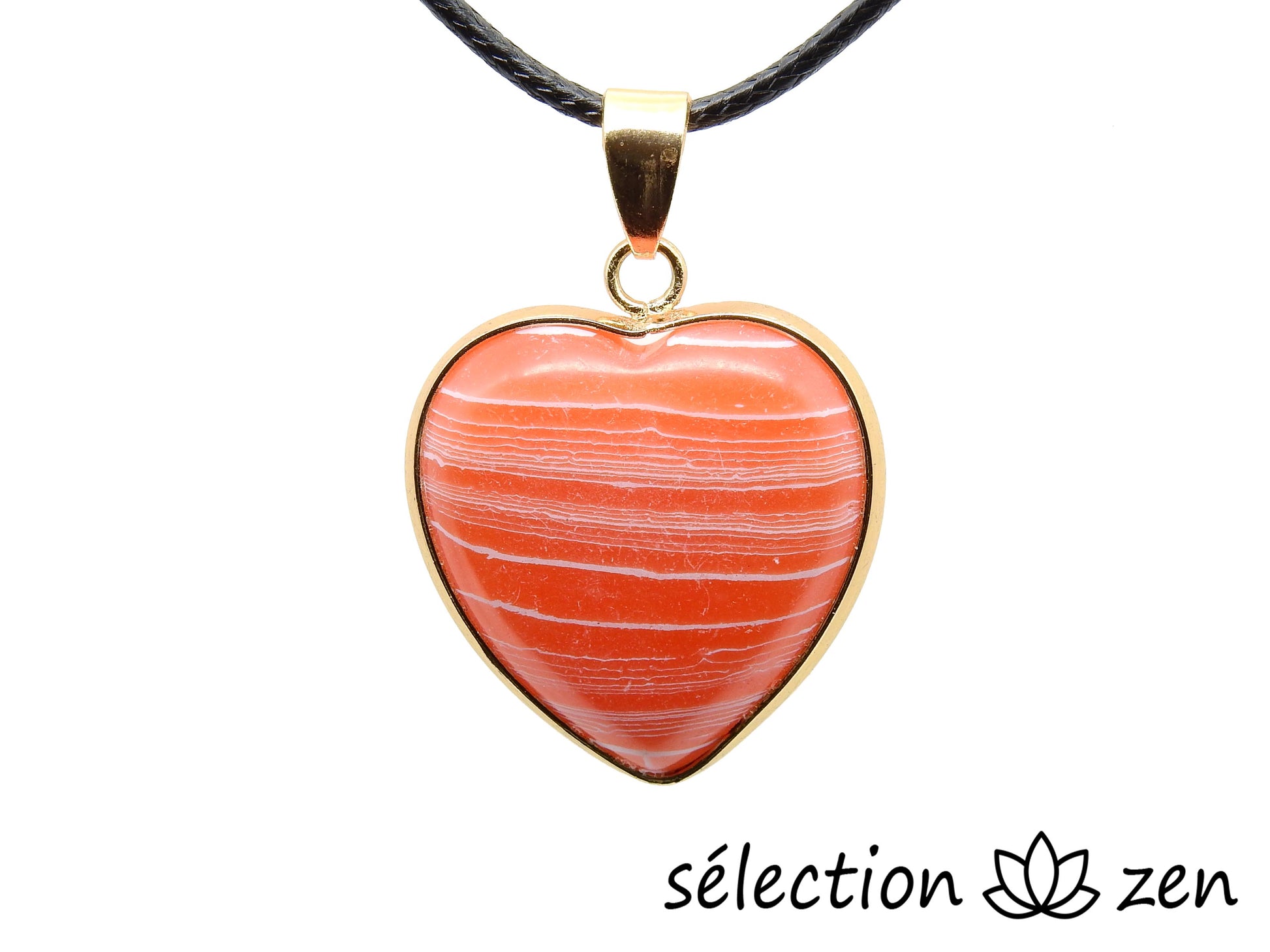 pendentif cœur doré élégance agate rose bandes selection-zen