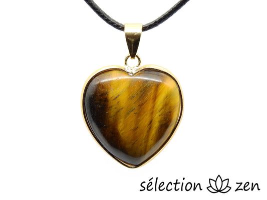 pendentif cœur élégance oeil de tigre jaune selection-zen
