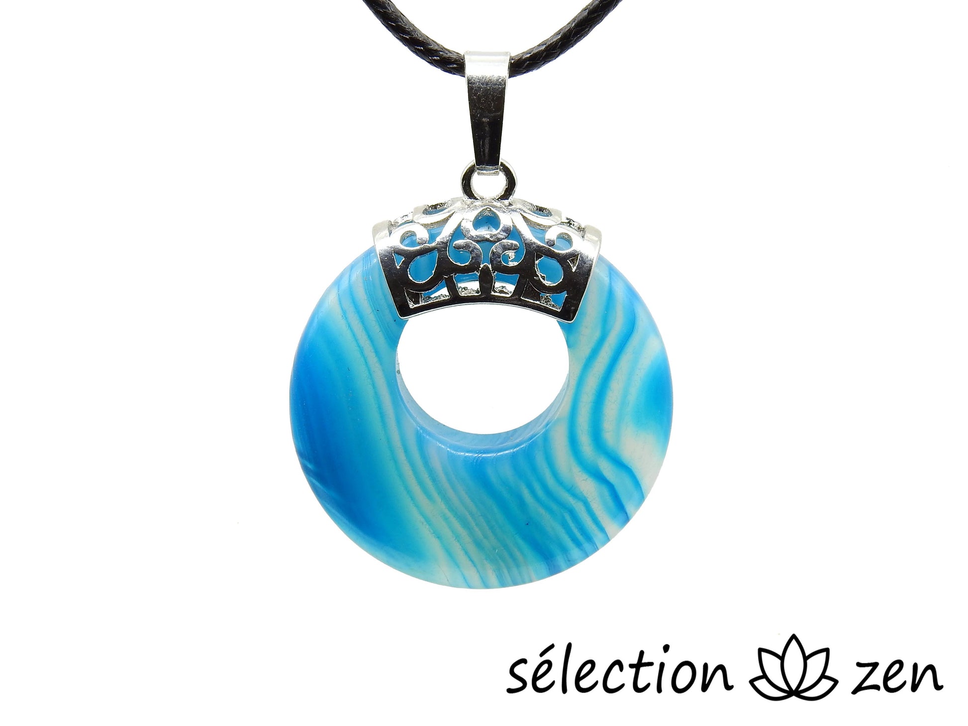 pendentif donut 2,8cm agate bleue selection zen